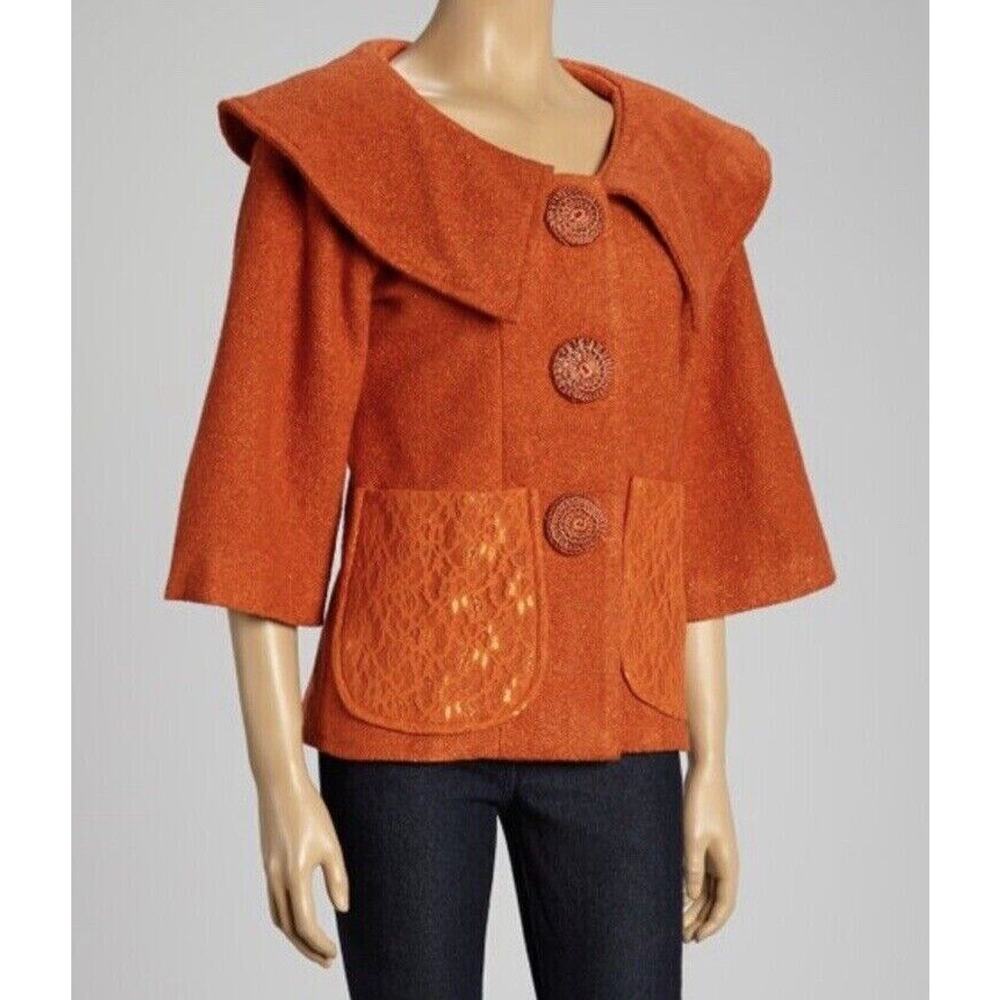 Cupcake Orange button-up jacket women's size Medium wool silk coat lace pockets